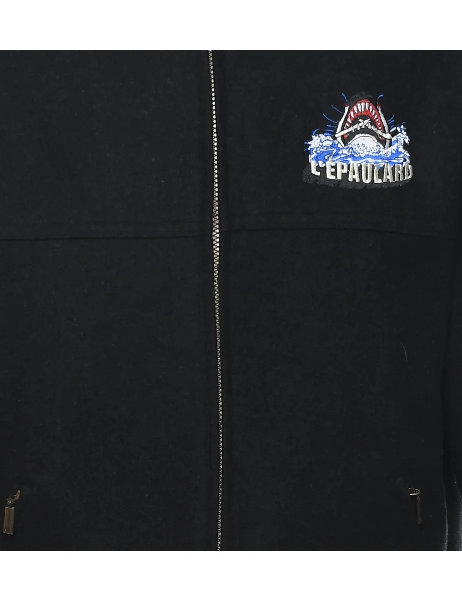 Black Embroidered Zip-Front Jacket - M