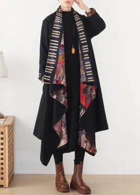 Boho Black Red V Neck Asymmetrical Design Fall Long Sleeve Loose Coat