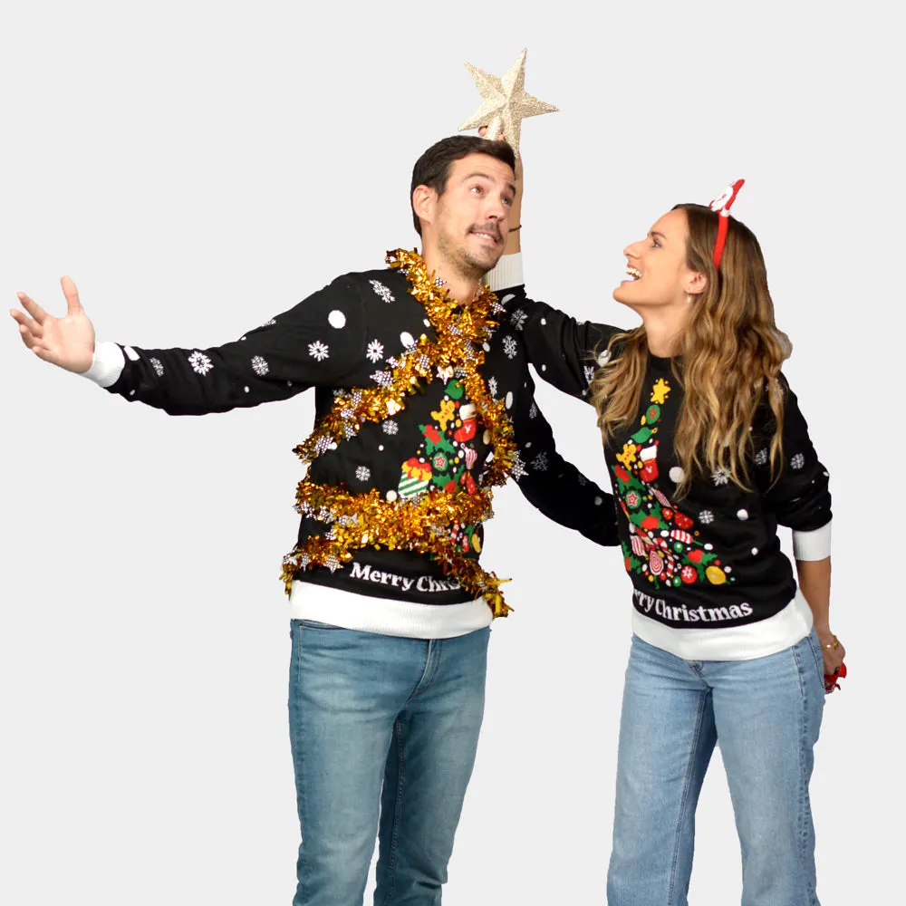 Couple's Black Ugly Christmas Sweater Merry Christmas