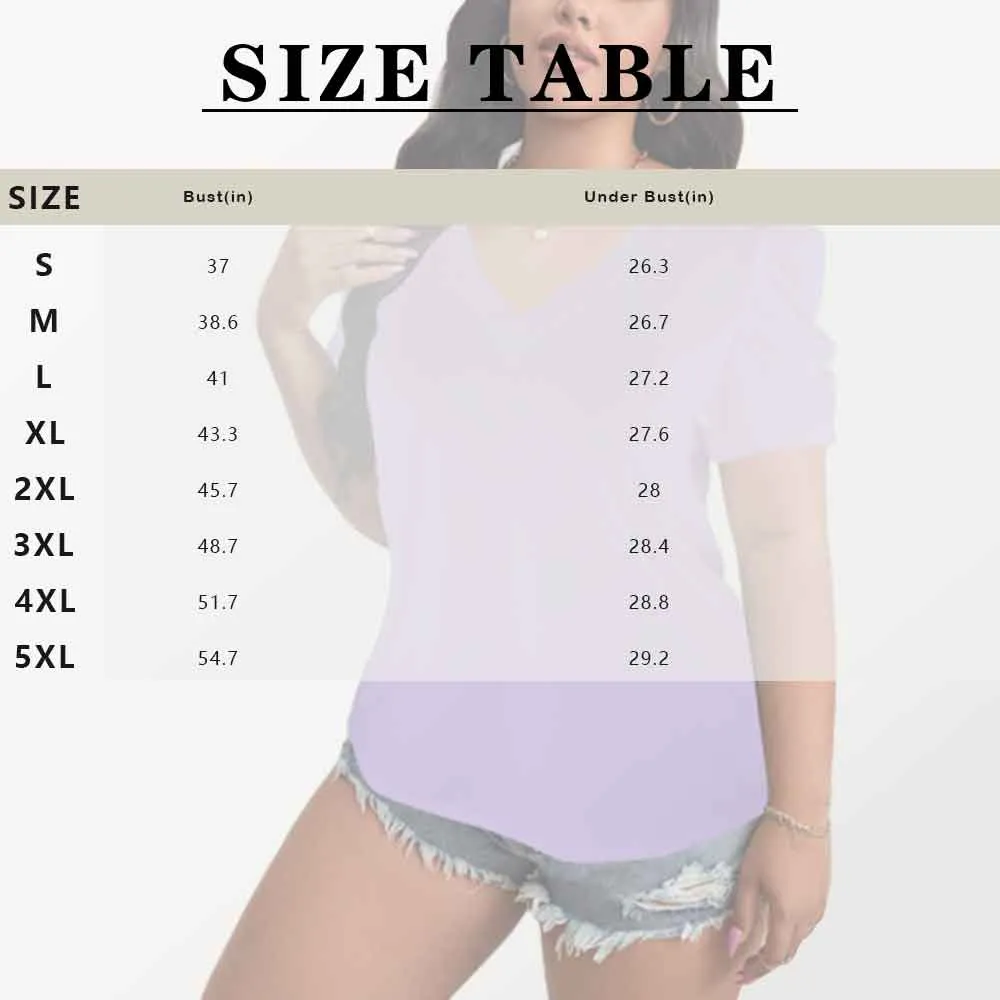 Custom Face Green Women's V-Neck Puff Sleeve T-Shirts Personalized Summer Casual Shirt Tops for Women
