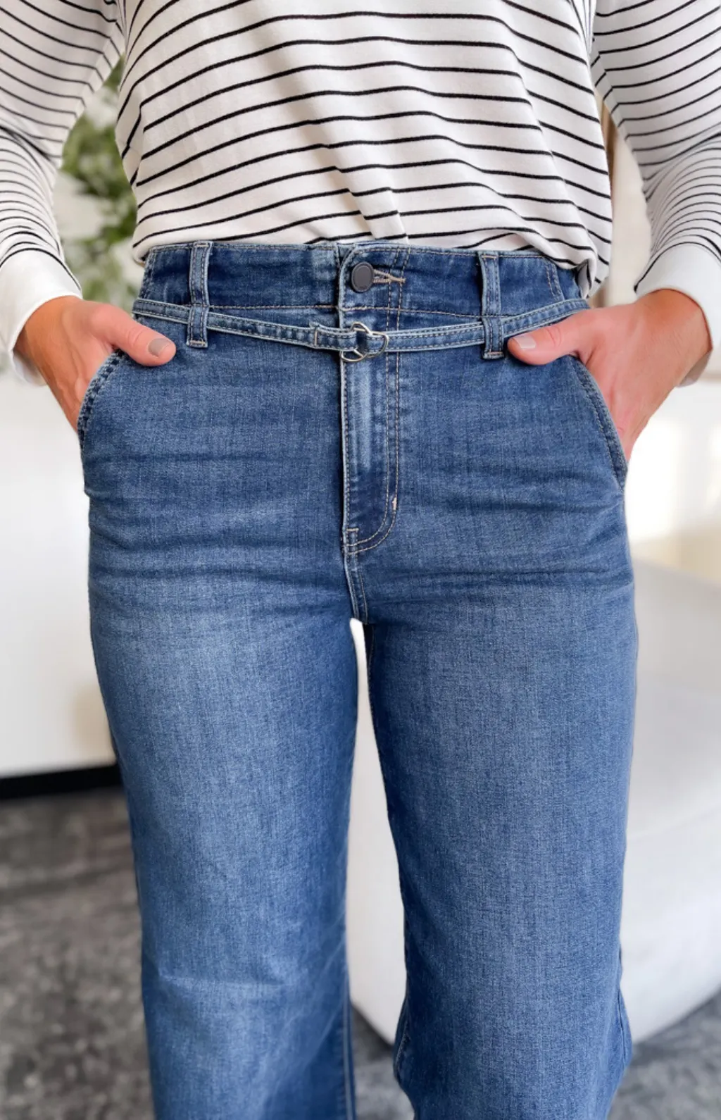 Fallon Belted Wide Leg Just Black Denim Jeans
