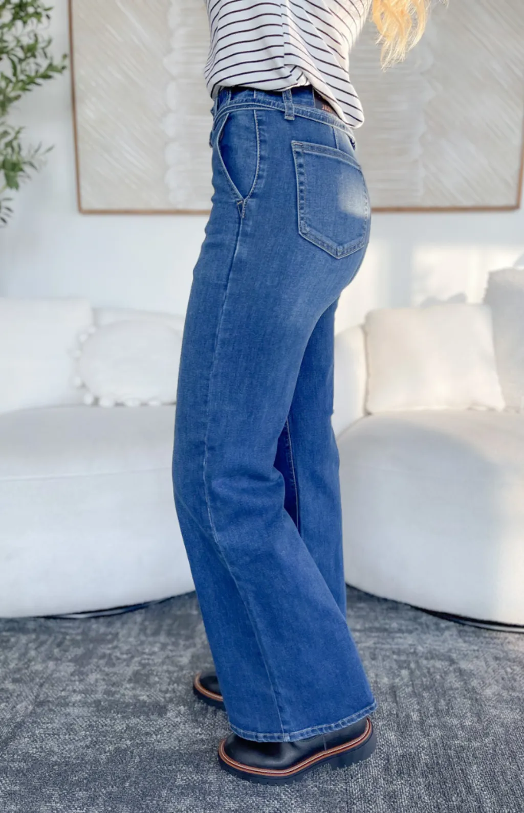 Fallon Belted Wide Leg Just Black Denim Jeans