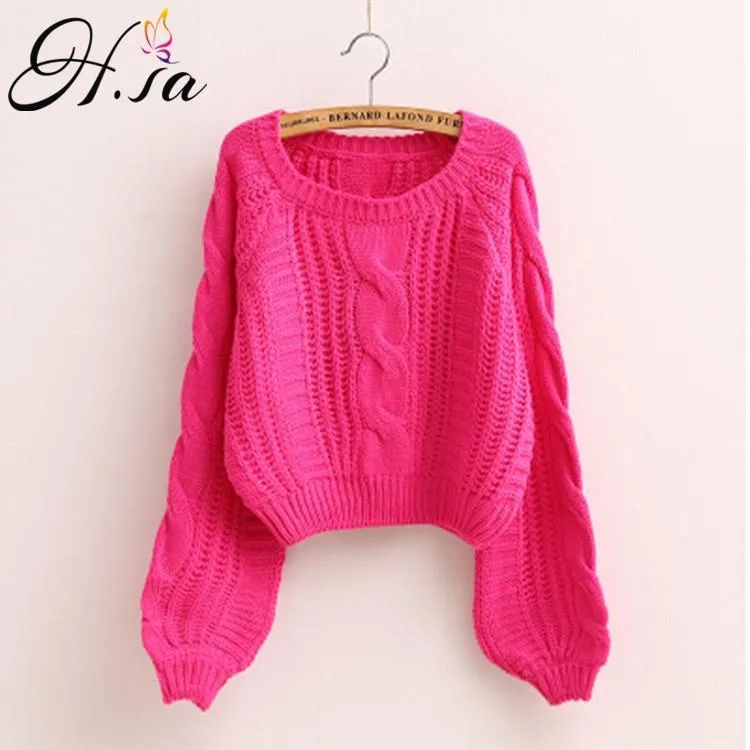 Femininas Women Pull Sweaters New Yellow Sweater Jumpers Candy Color Harajuku Chic Short Sweater