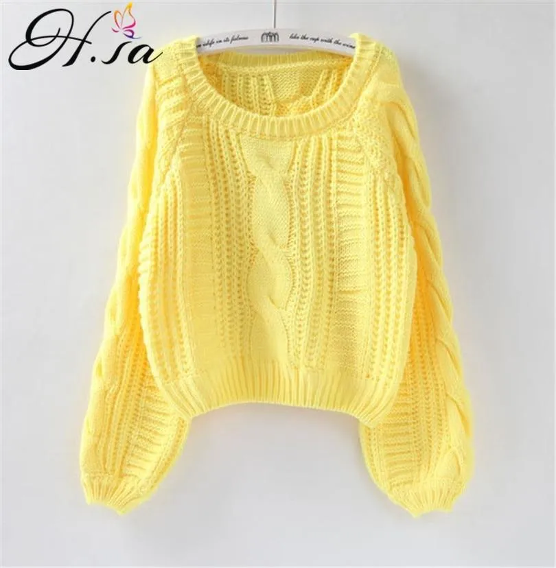 Femininas Women Pull Sweaters New Yellow Sweater Jumpers Candy Color Harajuku Chic Short Sweater