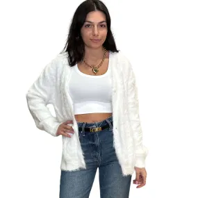 Fuzzy Sweater Cardigan - White