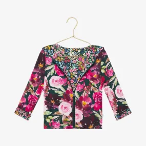 Girl's Bamboo Long Sleeve Reversible Jacket, Zelda (Floral)
