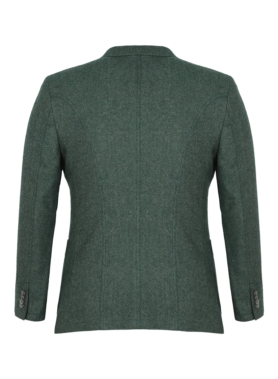 Green Tweed Solid Notch Collar Jacket