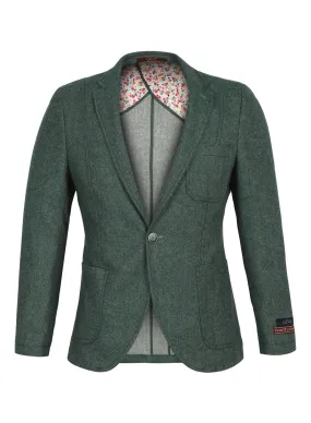 Green Tweed Solid Notch Collar Jacket
