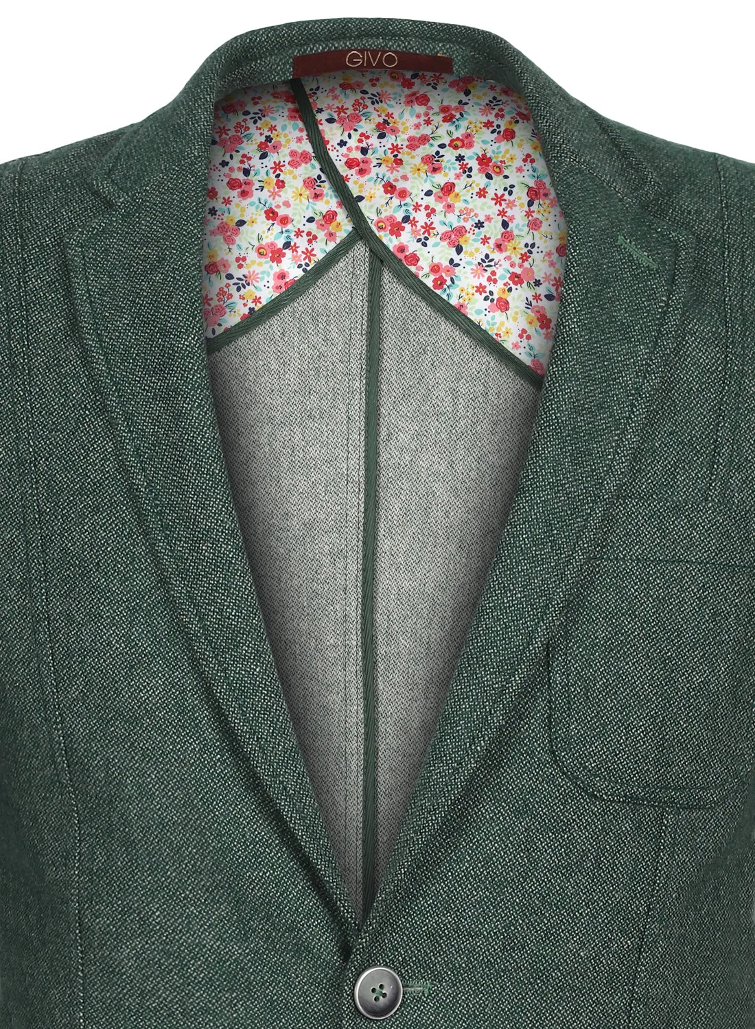 Green Tweed Solid Notch Collar Jacket