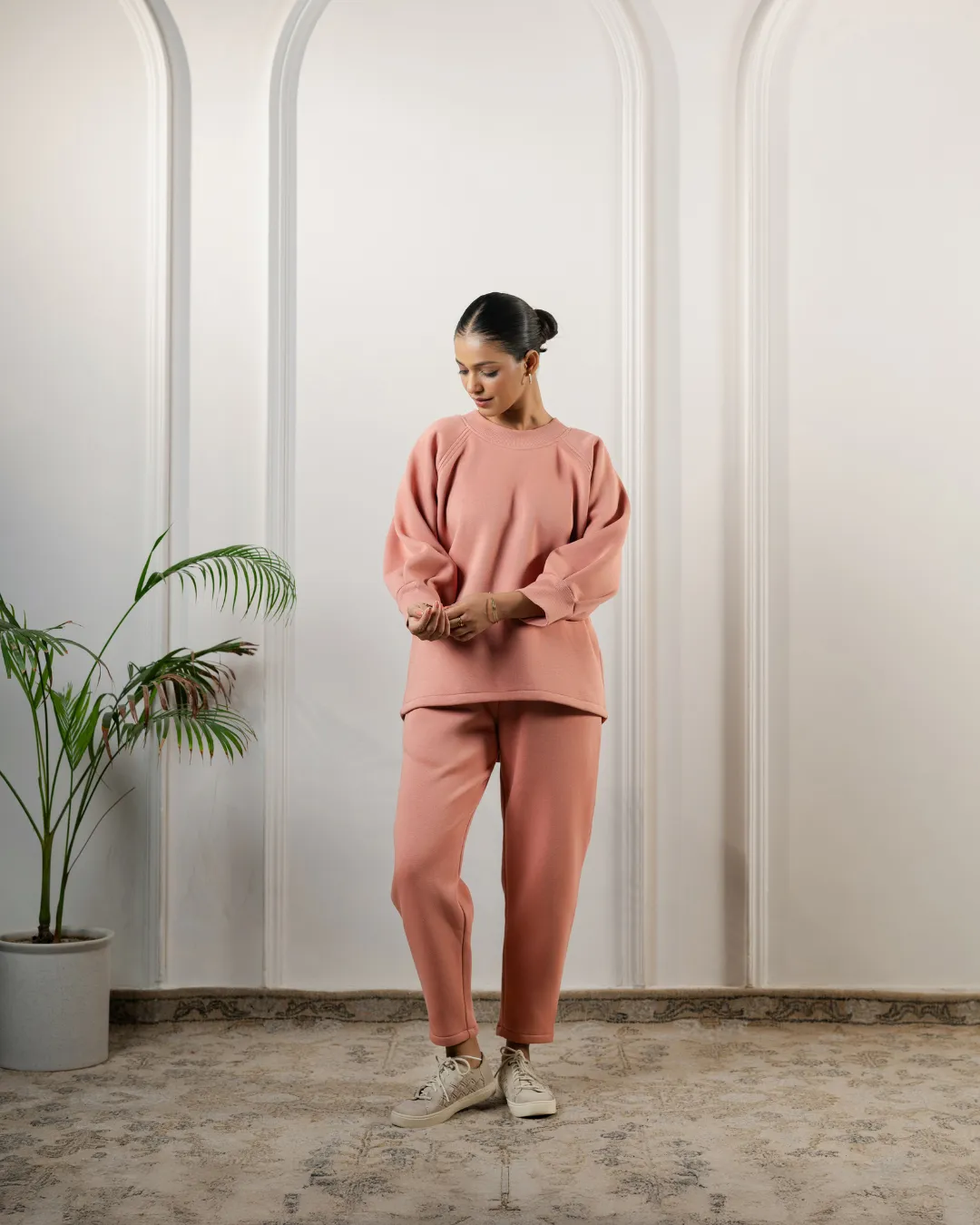 Hiyasu Organic Fleece Sweatpants: Pastel Peach