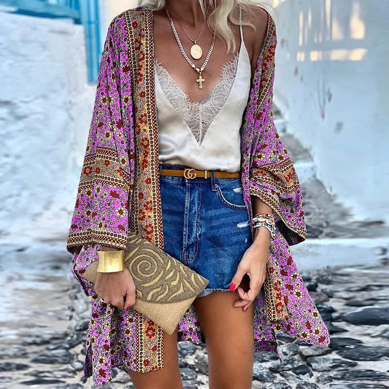 Loose Printed Casual Boho Women Outerwear Wholesale Cardigans
