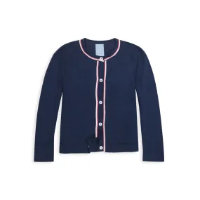 Mercerized Pima Mae Cardigan -- Navy w/ Hot Pink