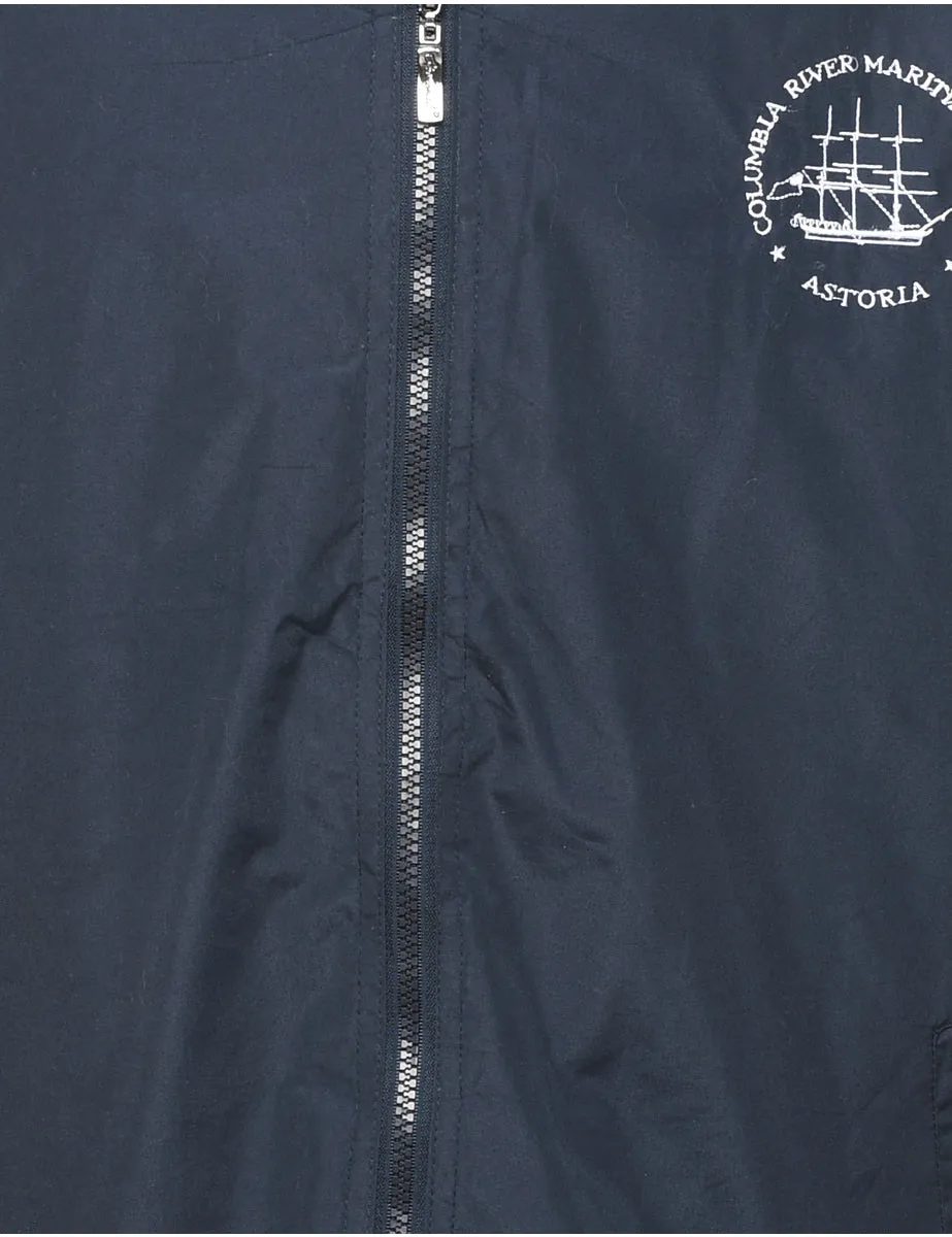 Navy & White Zip-Front Jacket - L