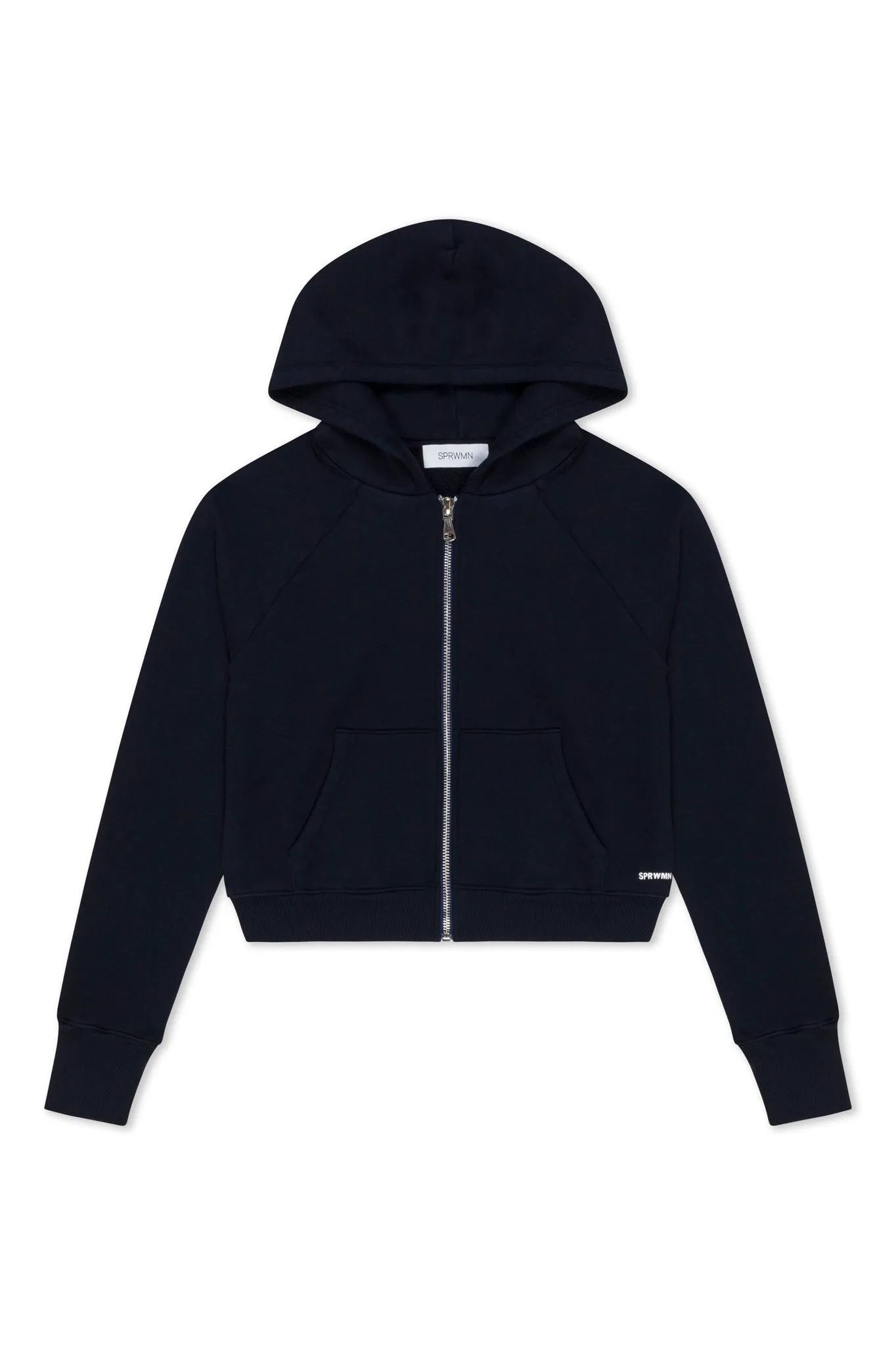 Navy Cotton Shrunken Zip Up Hoodie