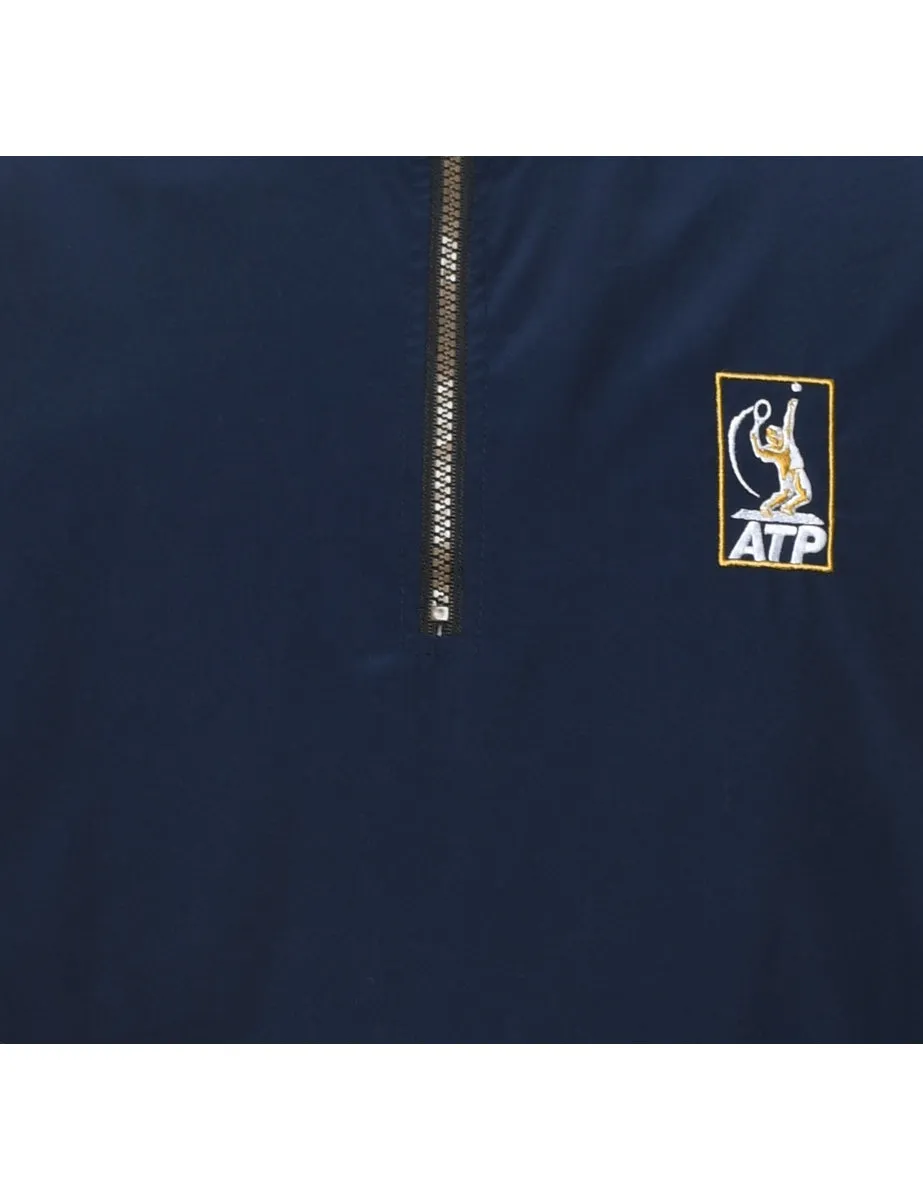 Navy Quarter-Zip Embroidered Jacket - S