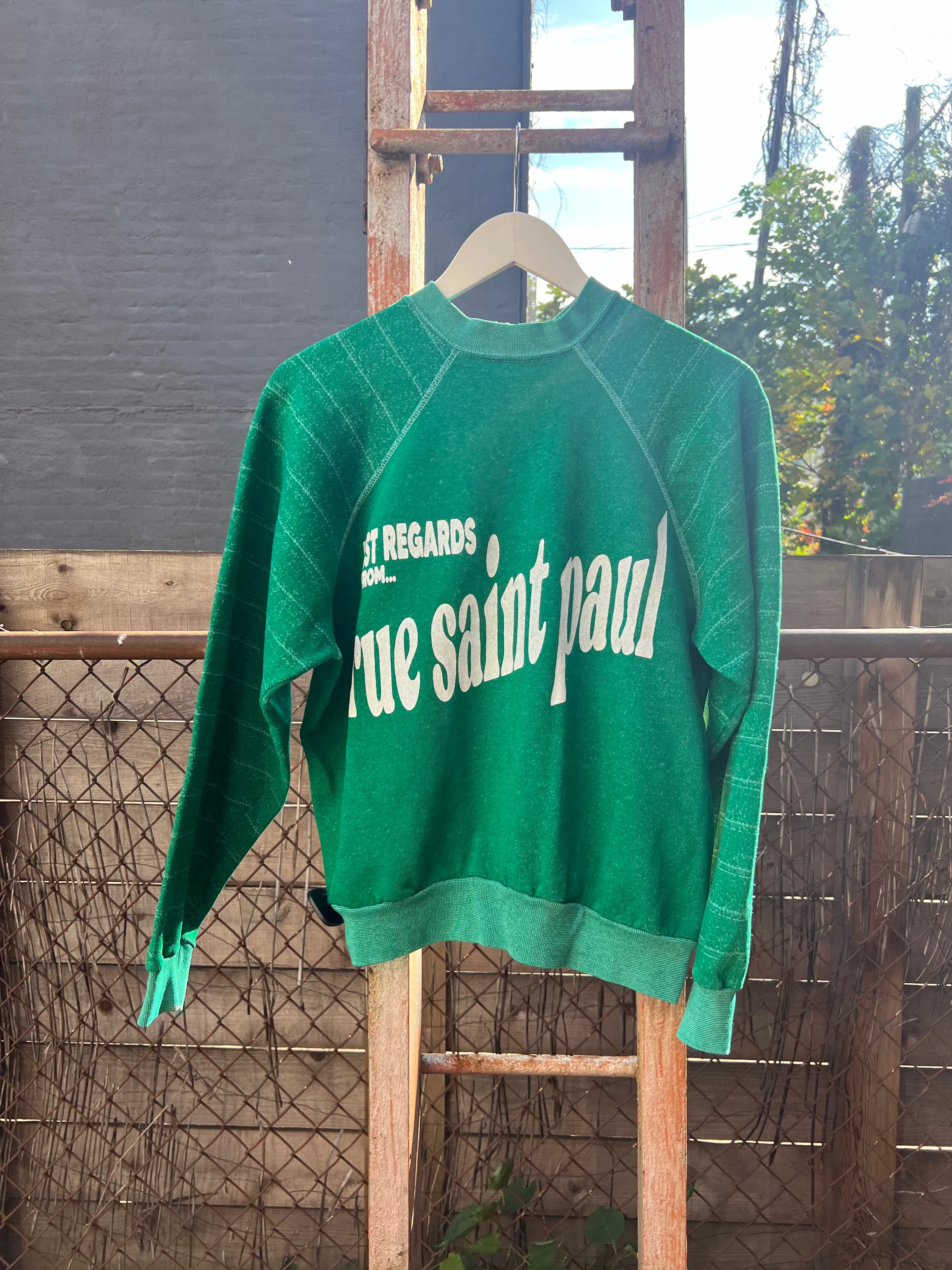 Neighborhood postcard upcycled sweatshirt, RSP