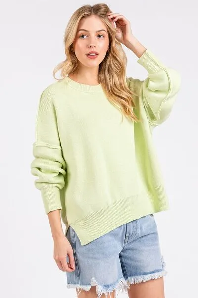 Relaxed Fit Tunic Sweater in Lime