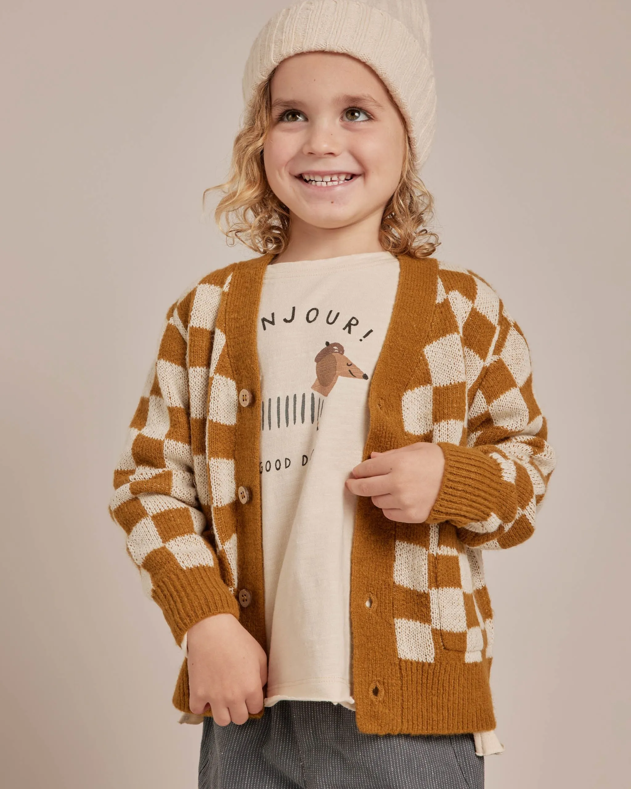 Rylee   Cru Button Cardigan - Chartreuse Checkerboard