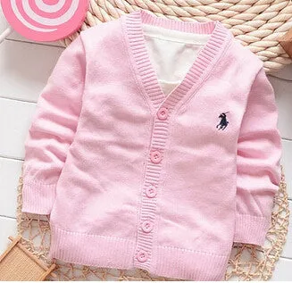 Spring candy-colored 100% cotton baby boys and girls in polos single-breasted cardigan jacket