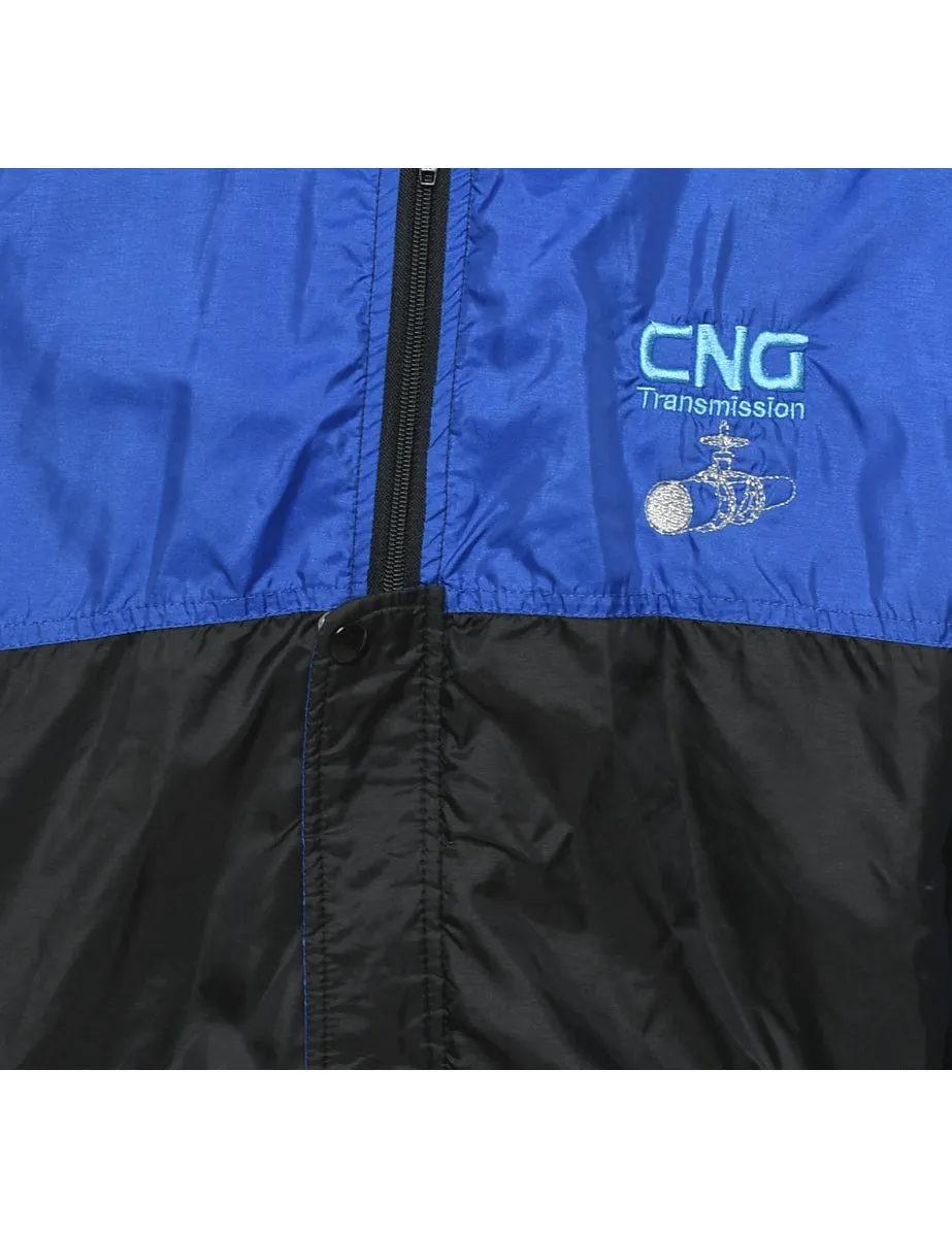 Two-Tone Blue & Black Embroidered Nylon Jacket - XL