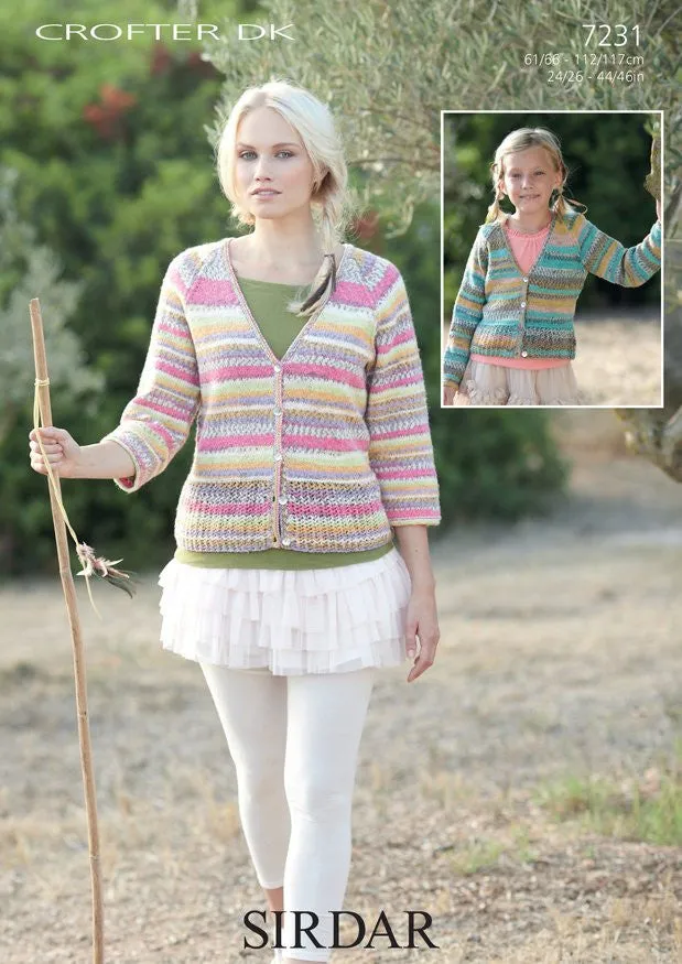 Womens and Girls Cardigans in Sirdar Crofter DK (7231)
